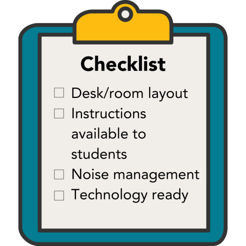 Checklist: Desk/room layout Instructions available to students Noise management Technology ready