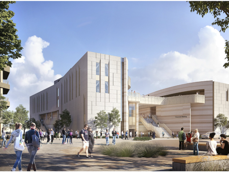 Rendering of west-facing side of the Interactive Learning Pavilion 
